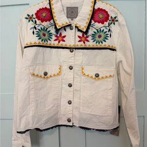 Double D Ranch White Jean Jacket with Colorful Embroidery